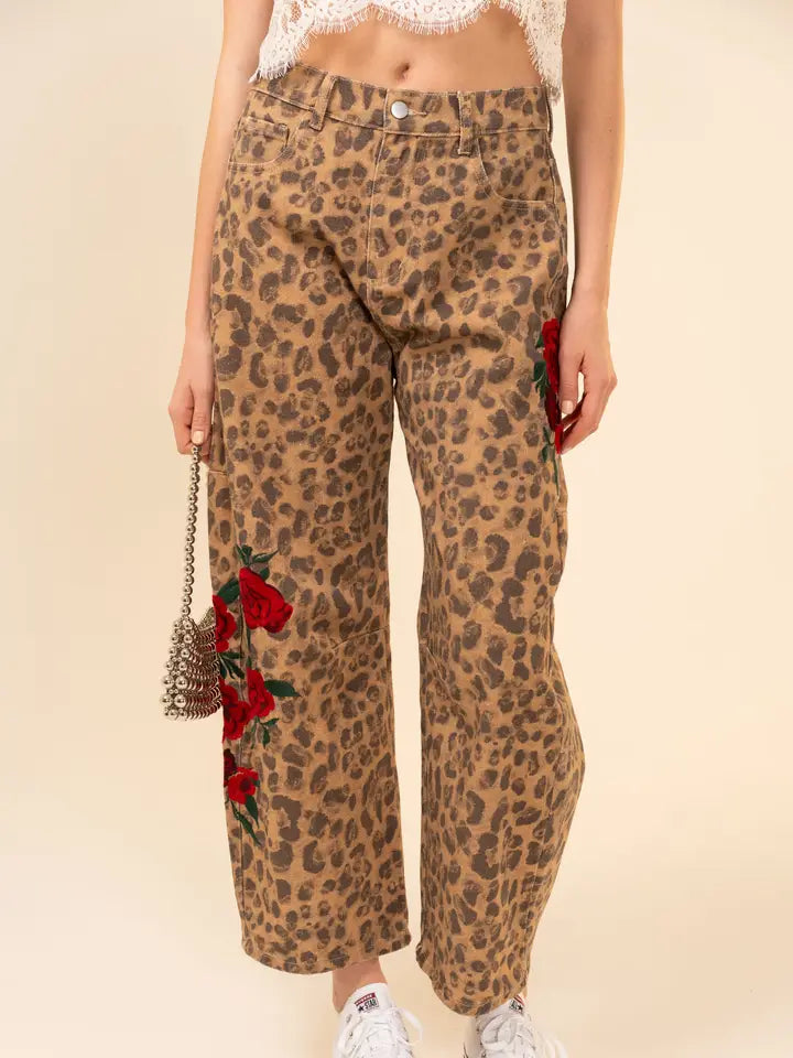 Blue B Rose Leopard Barrel Pants