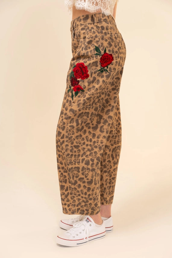 Blue B Rose Leopard Barrel Pants
