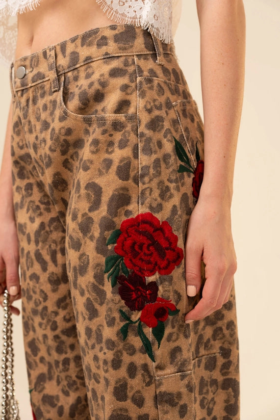 Blue B Rose Leopard Barrel Pants