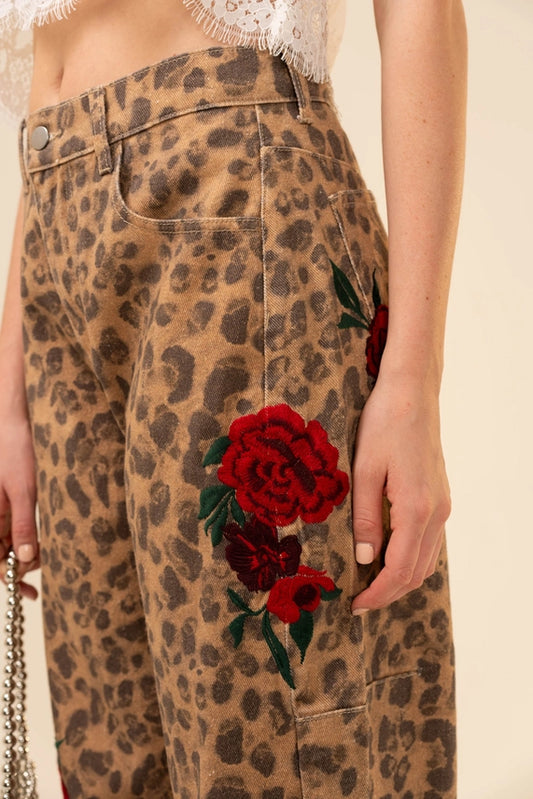 Blue B Rose Leopard Barrel Pants