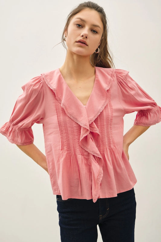 Be Cool Cotton Ruffle Blouse Rose