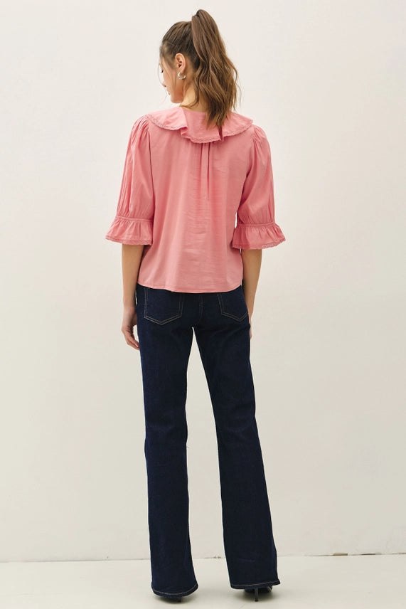 Be Cool Cotton Ruffle Blouse Rose - Petticoat Junction