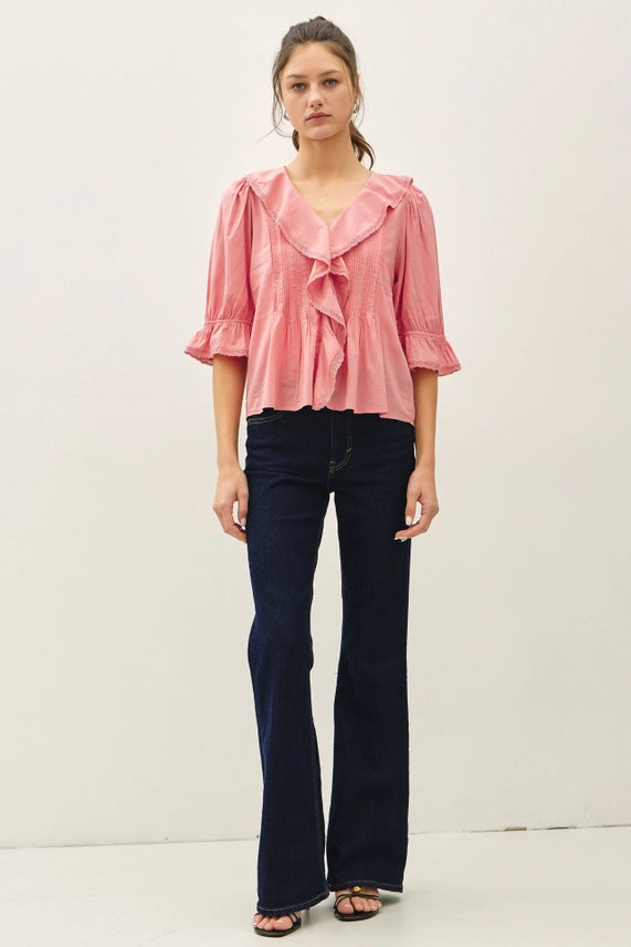 Be Cool Cotton Ruffle Blouse Rose - Petticoat Junction