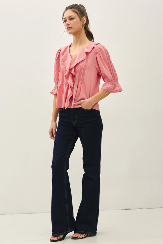 Be Cool Cotton Ruffle Blouse Rose