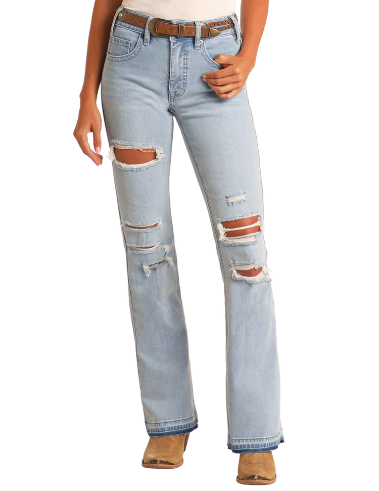 Rock&Roll Lt Wash Bootcut Distressed Jean