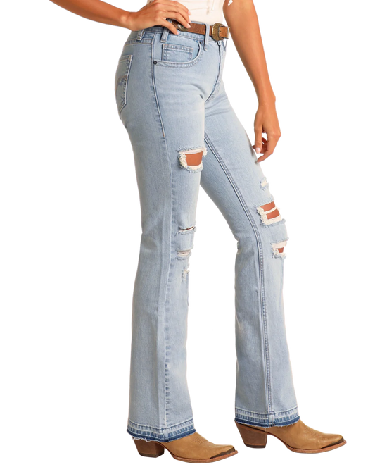 Rock&Roll Lt Wash Bootcut Distressed Jean