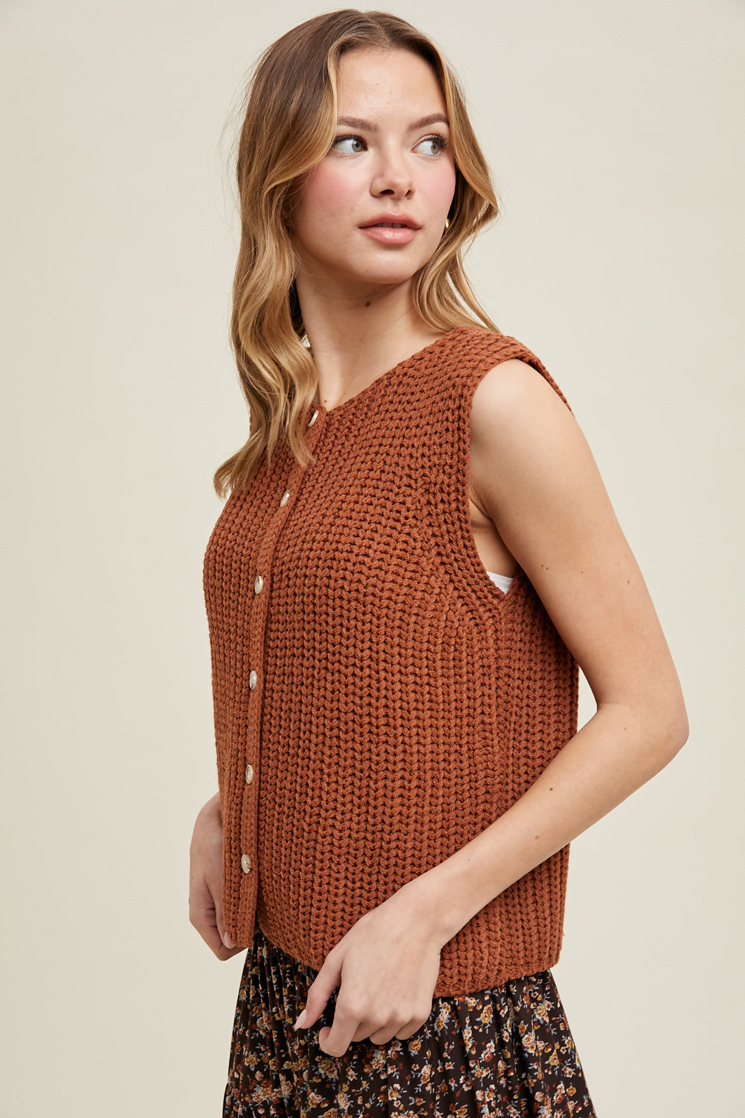 Wishlist Rust Button Up Sweater Vest