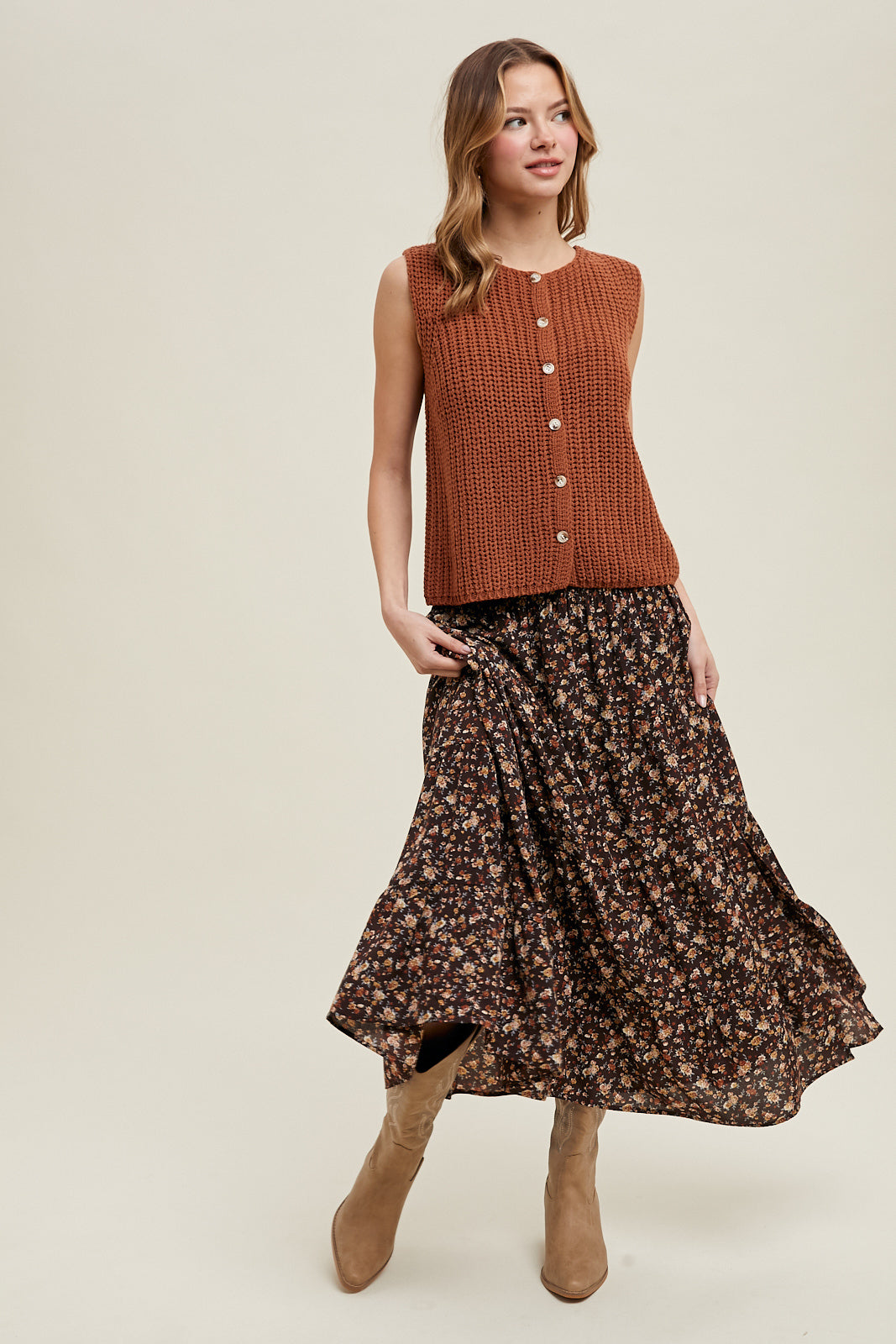 Wishlist Rust Button Up Sweater Vest