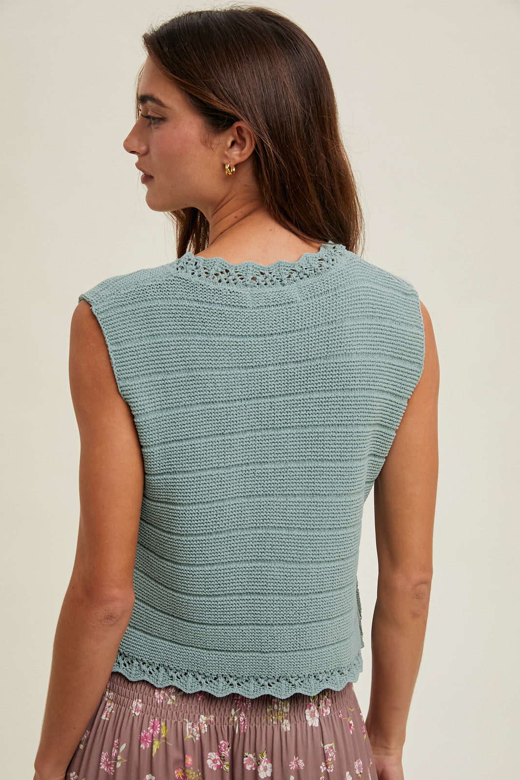 Wishlist Sage Scalloped Button Up Sweater