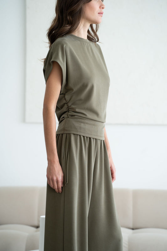 Elle Grey Side Ruching Short Slv Top