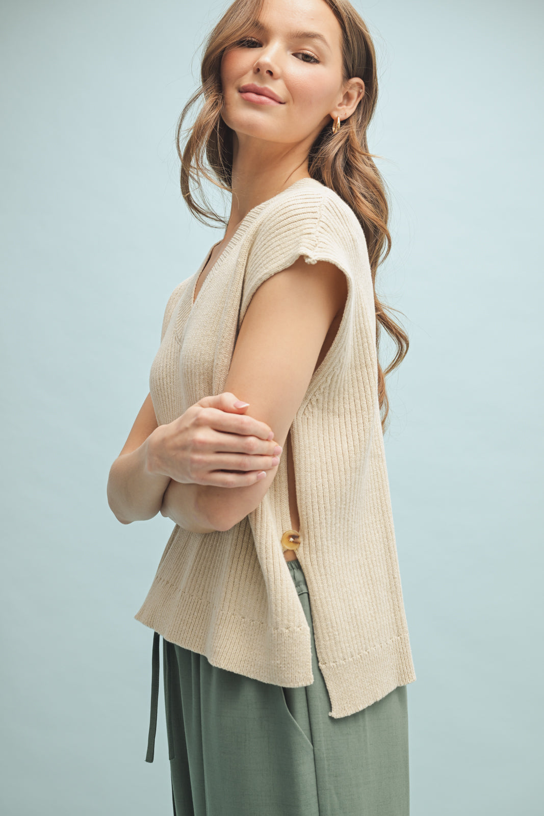 Wishlist Sand Sweater Button Vest