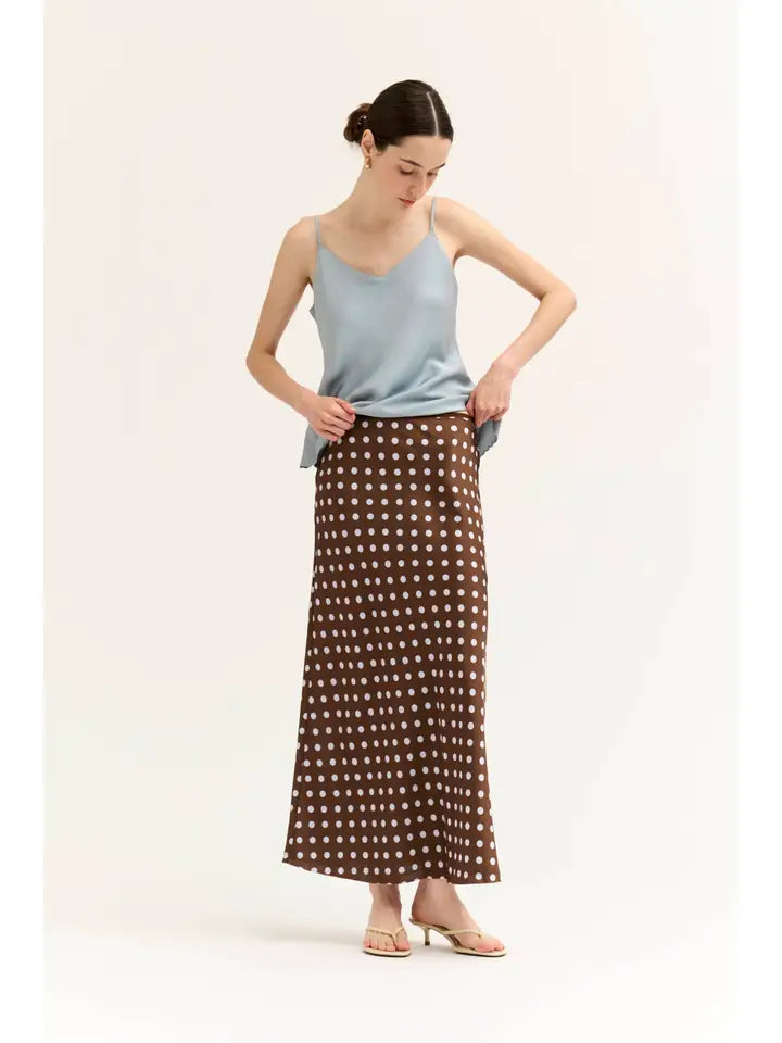 G&G Satin Polka Dot Skirt Choco/Ivory