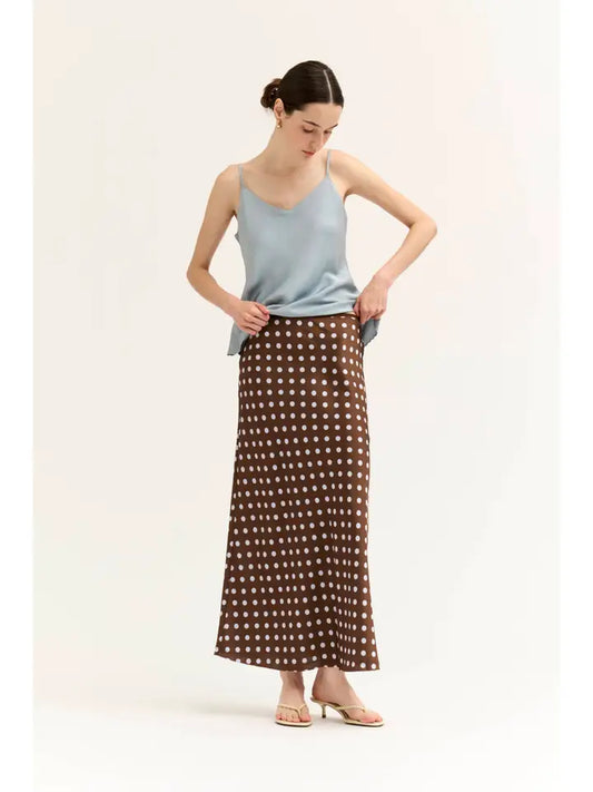 G&G Satin Polka Dot Skirt Choco/Ivory
