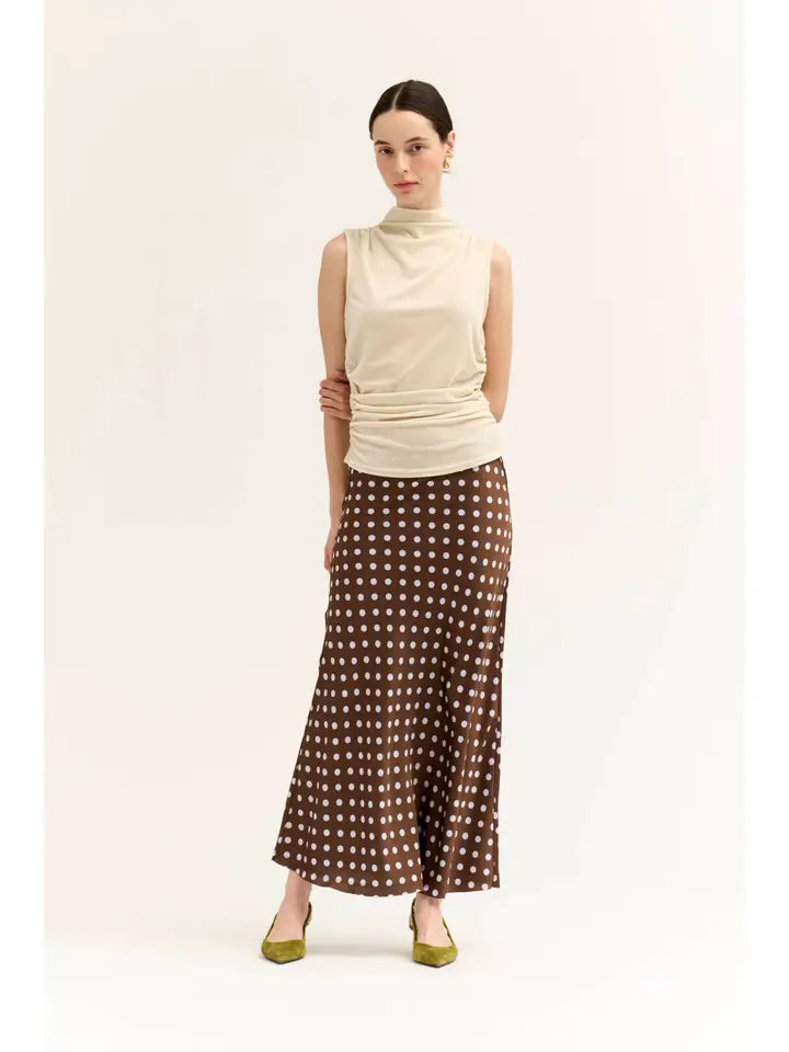 G&G Satin Polka Dot Skirt Choco/Ivory