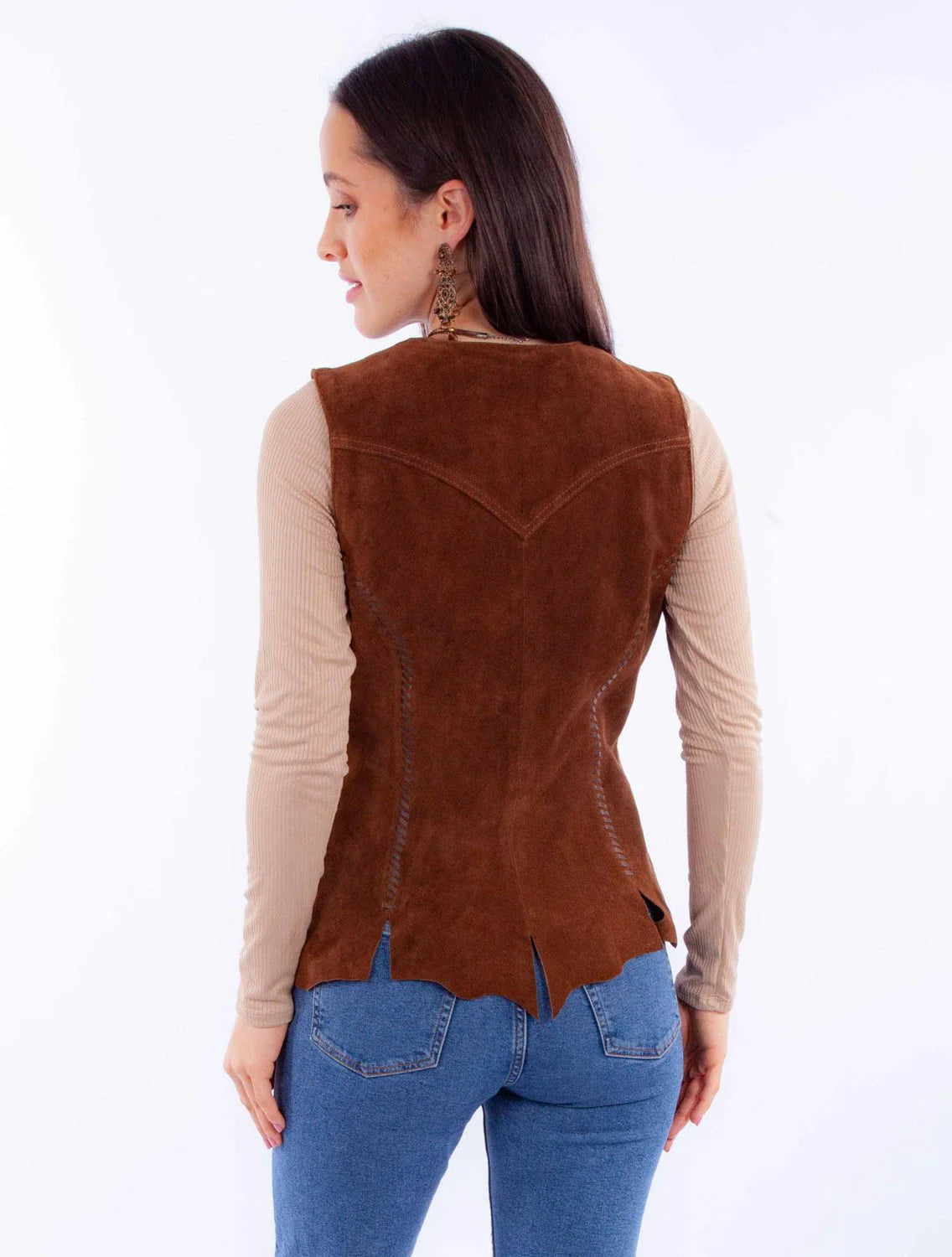 Scully Concho Snap Leather Vest Brown