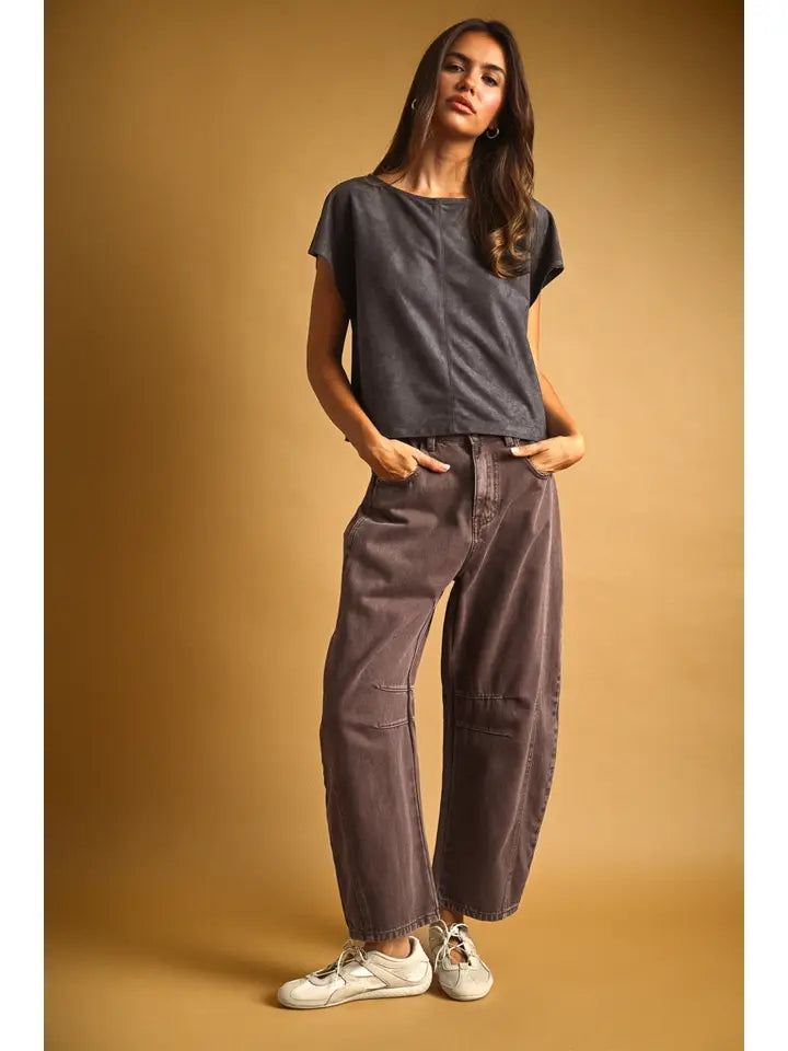 Miou Muse Grey Suede Crop Top