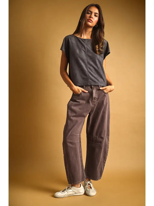 Miou Muse Grey Suede Crop Top