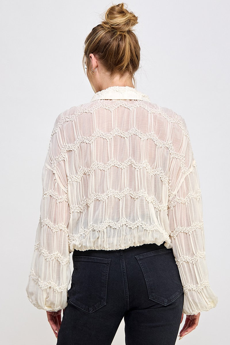 AR Butter Cream Sheer Chevron Textured Top