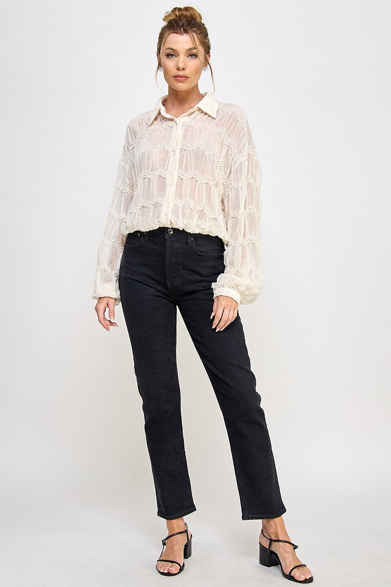 AR Butter Cream Sheer Chevron Textured Top
