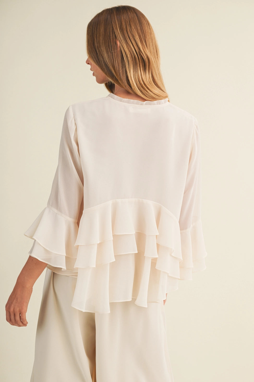 Lace-Up Ruffle Tiered Peplum Blouse