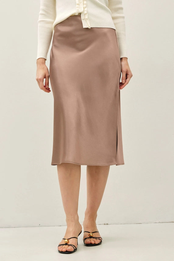 Be Cool Silky Satin Taupe Skirt