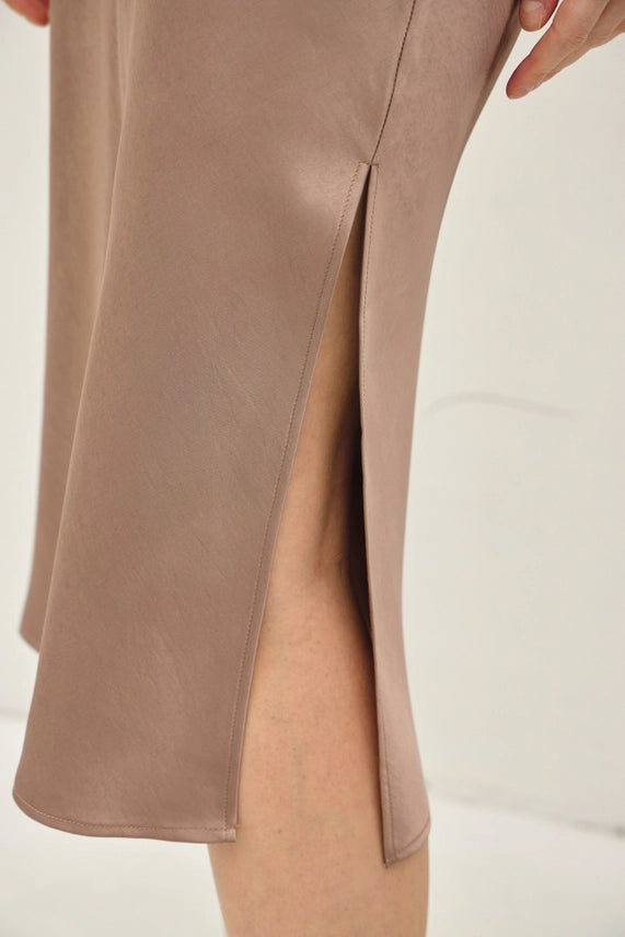 Be Cool Silky Satin Taupe Skirt