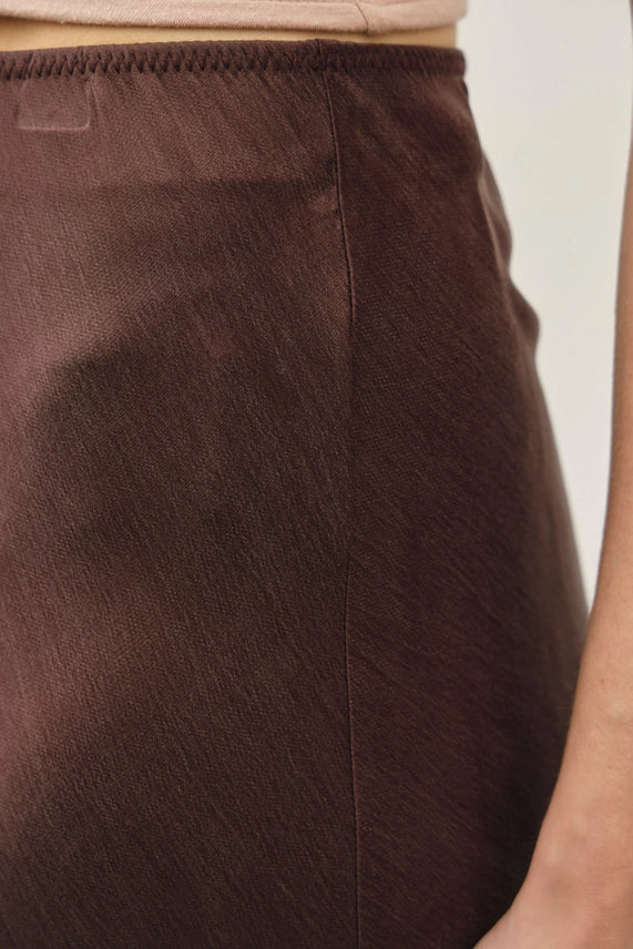 Be Cool Chocolate Silky Suede Midi Skirt