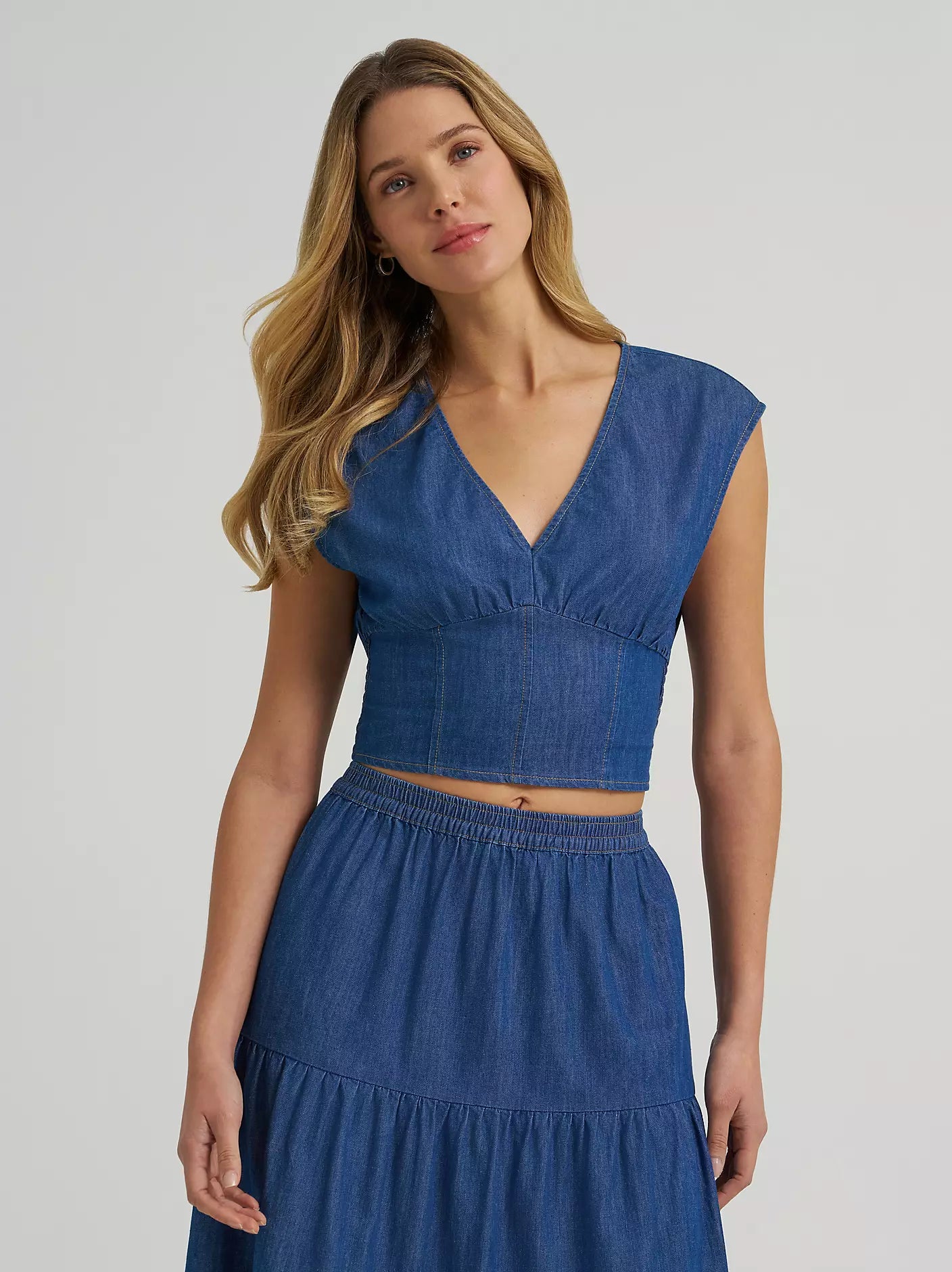 Wrangler Smocked Crop Denim Blouse