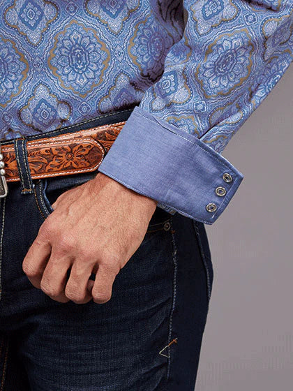 Stetson Chambray Paisley Shirt Blue