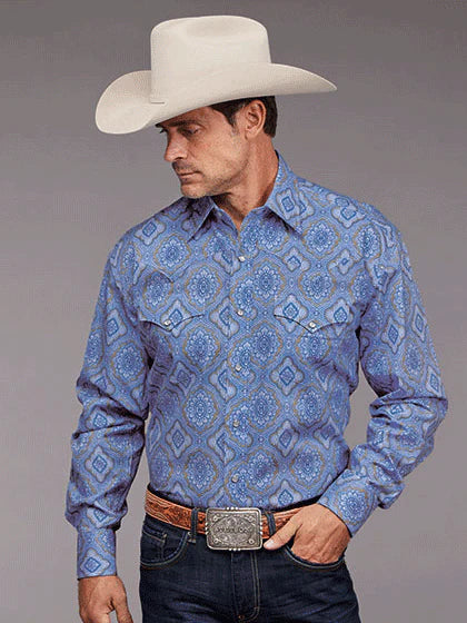 Stetson Chambray Paisley Shirt Blue