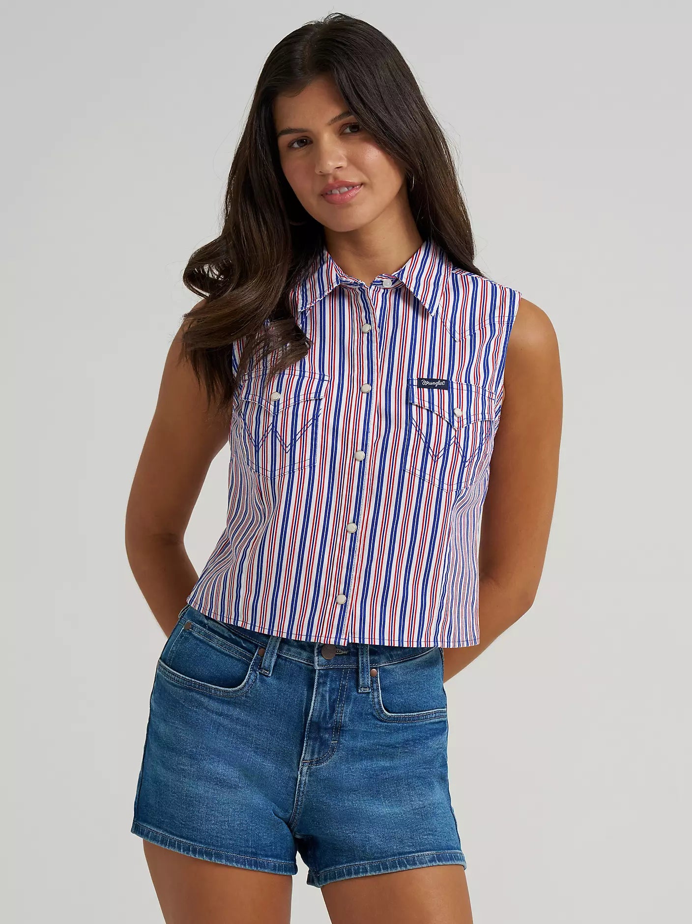 Wrangler Blue/Red Striped Snap Top - Petticoat Junction