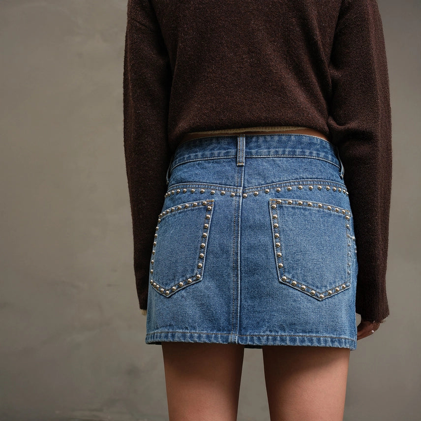 RNL Studded Denim Mini Skirt