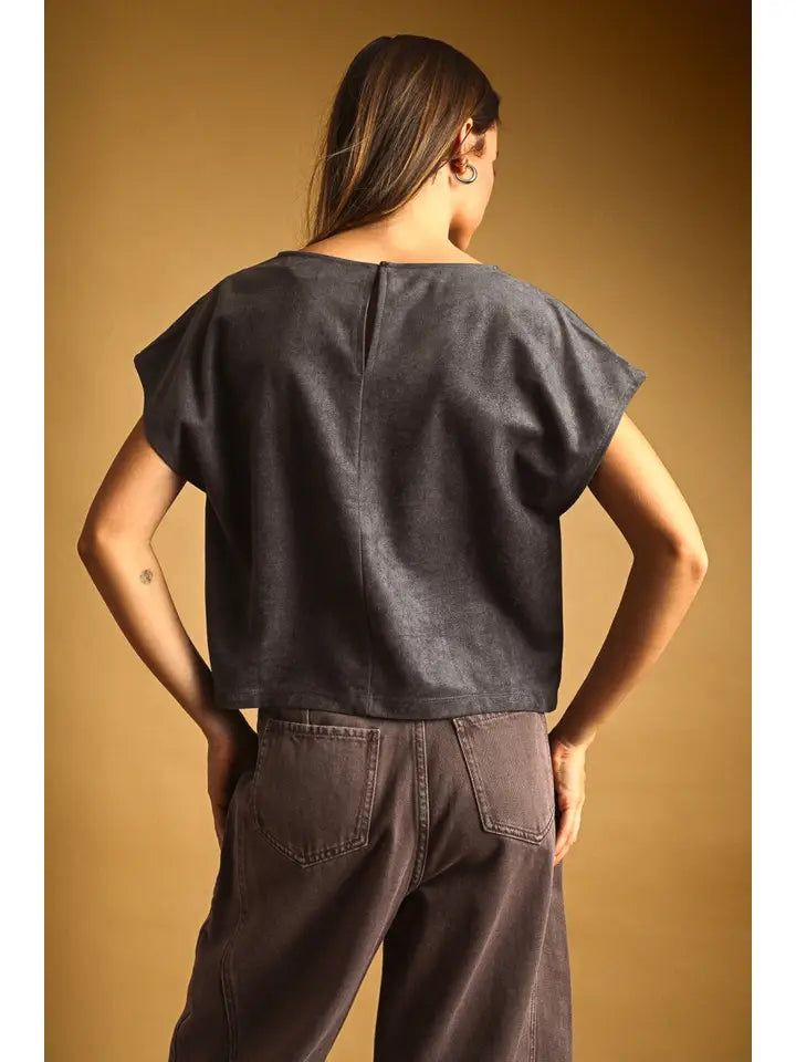 Miou Muse Grey Suede Crop Top