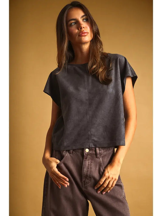 Miou Muse Grey Suede Crop Top