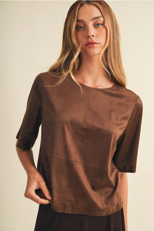 Mustard Seed Faux Suede Boxy Top