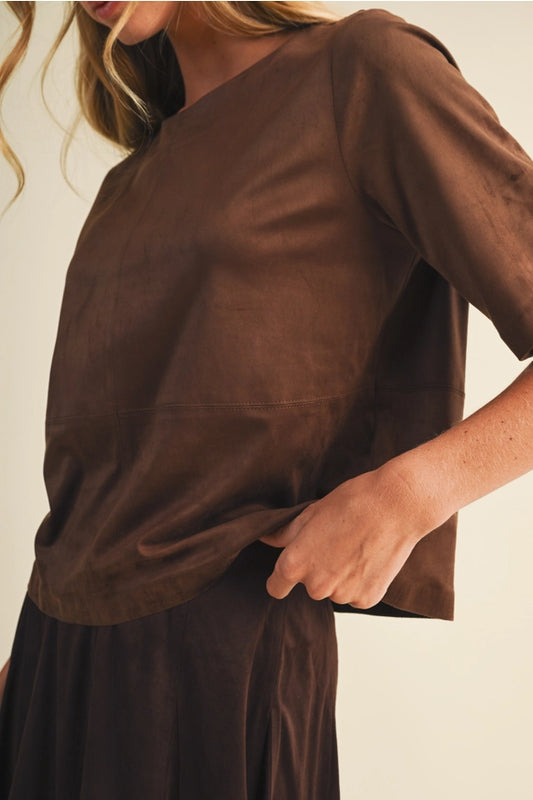 Mustard Seed Faux Suede Boxy Top