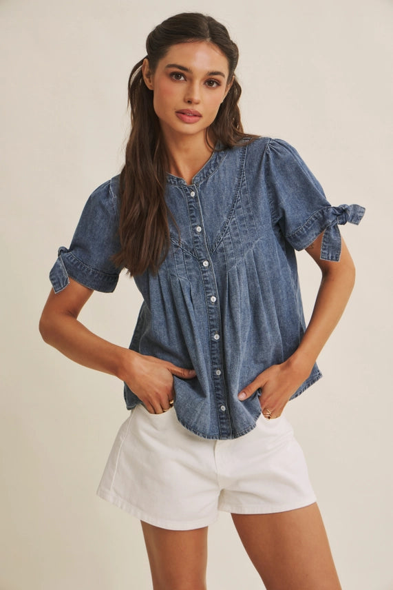 In February Pintuck Denim Shirt - Petticoat Junction