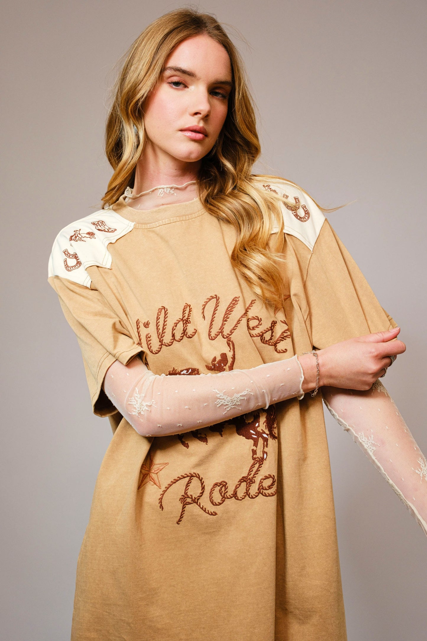 Blue B Western Embroidered T-shirt Dress