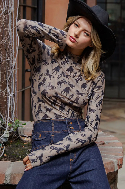 Eesome Taupe Horse Mesh Top