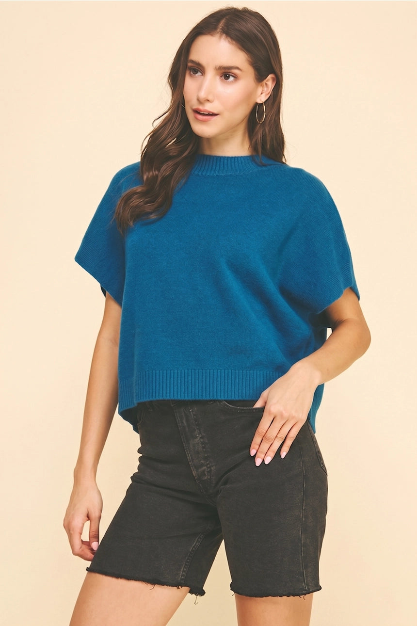Pinch Drop Shoulder Sweater Top Teal - Petticoat Junction