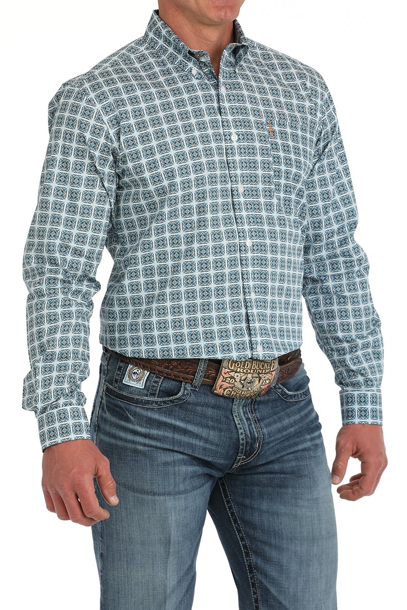 Cinch Modern Fit Teal Print Shirt