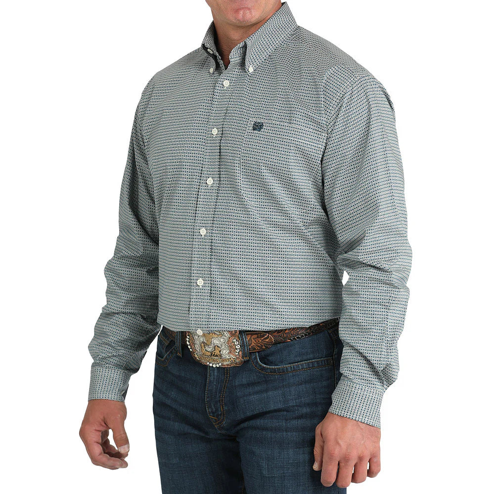 Cinch Teal Stretch Geo Print Shirt