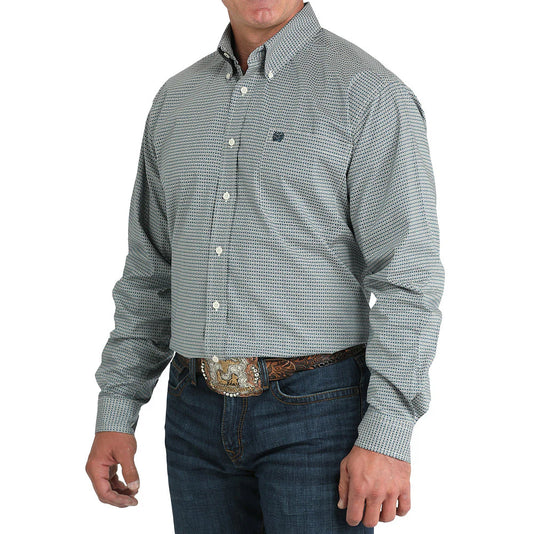 Cinch Teal Stretch Geo Print Shirt