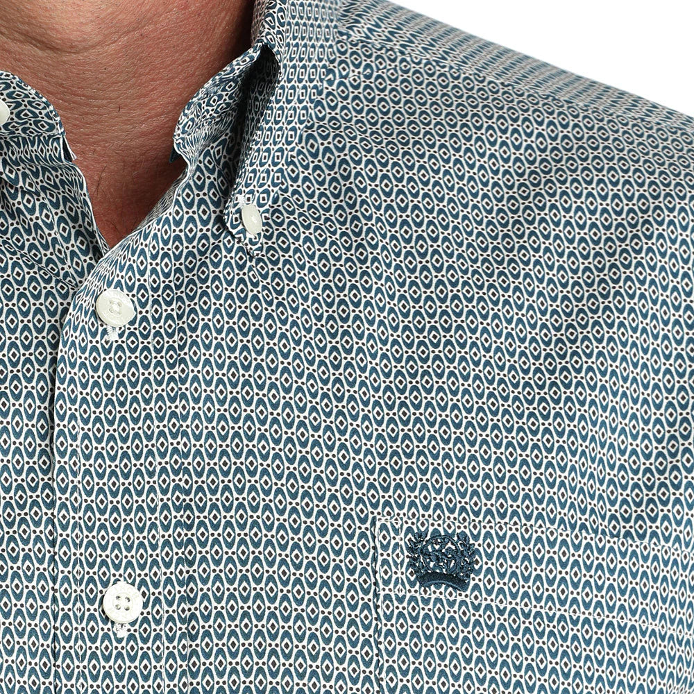 Cinch Teal Stretch Geo Print Shirt