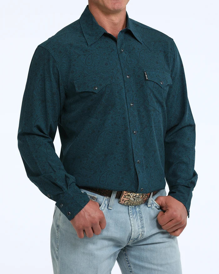Cinch Teal Paisley Snap Shirt