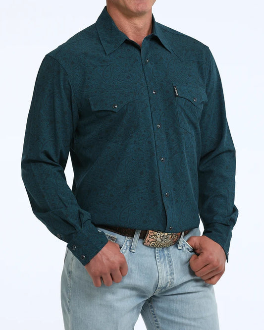Cinch Teal Paisley Snap Shirt - Petticoat Junction
