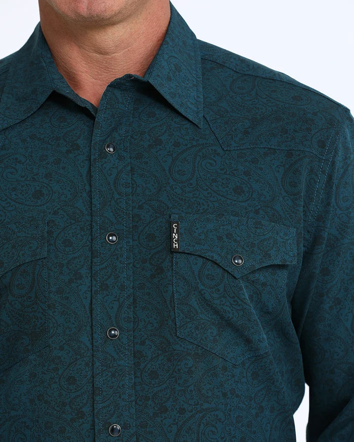 Cinch Teal Paisley Snap Shirt