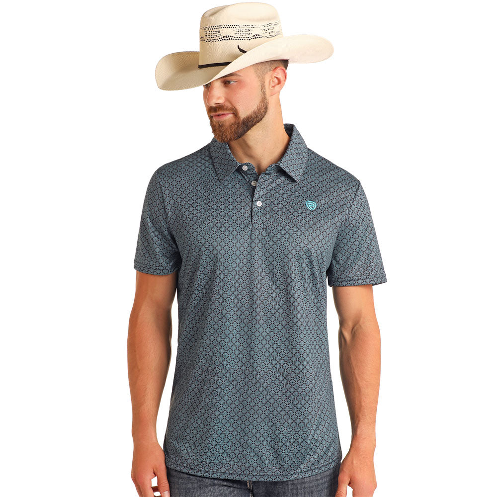 Rock&Roll Denim Geo Print Teal Polo