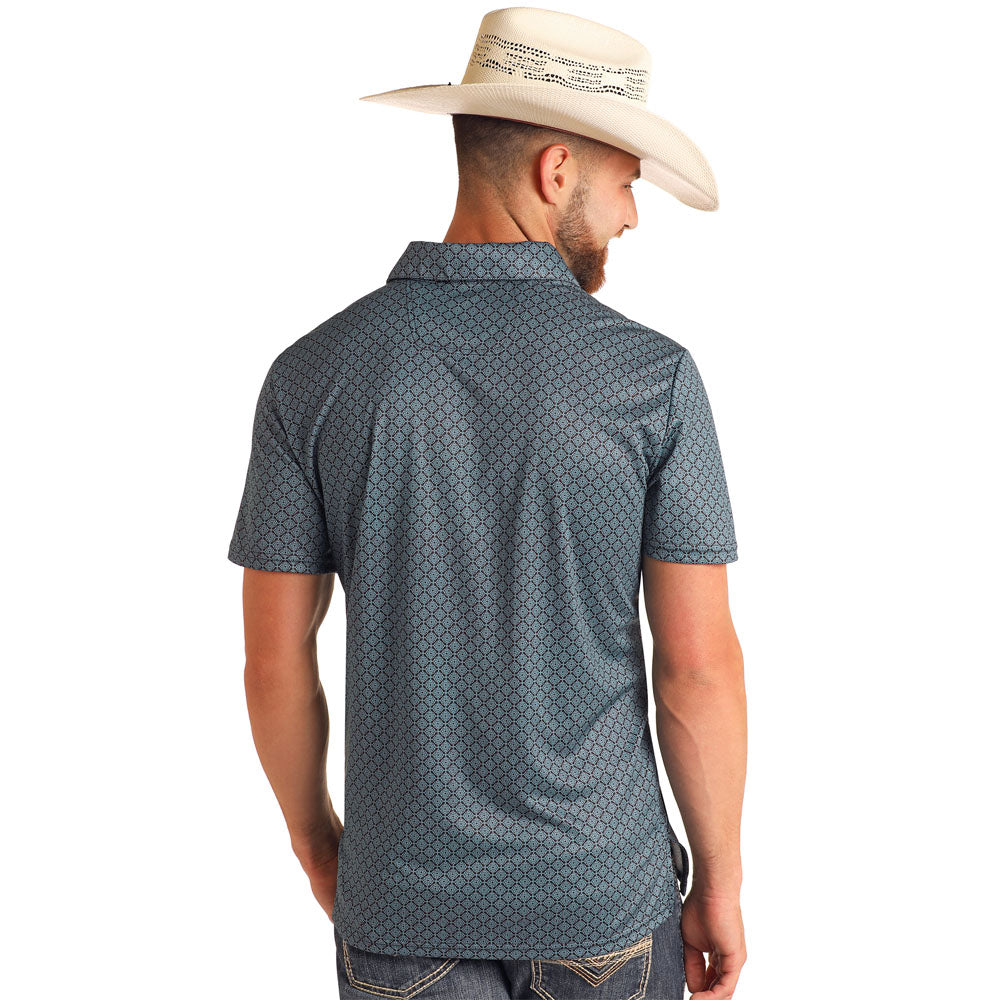 Rock&Roll Denim Geo Print Teal Polo
