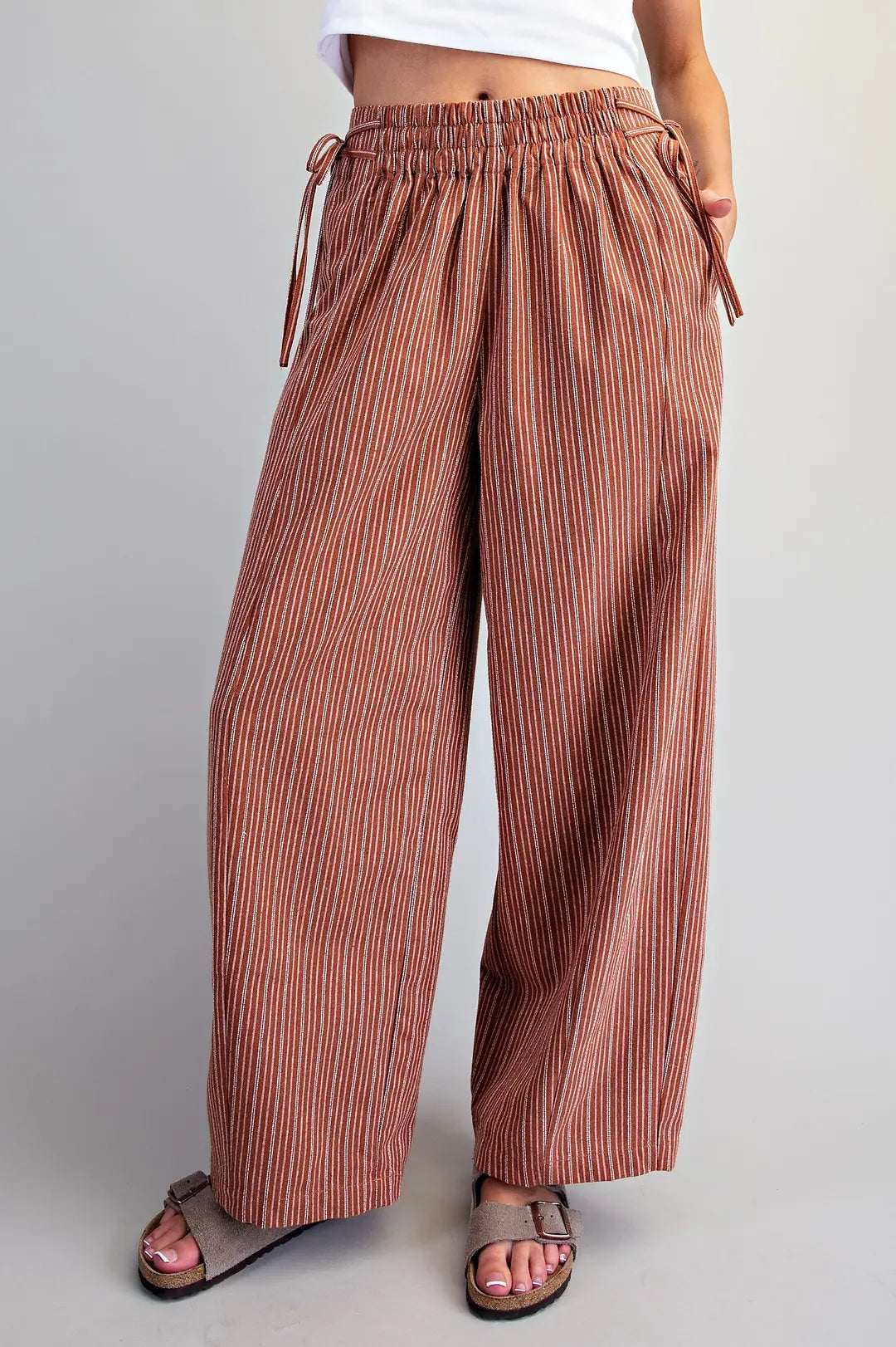 Eesome Striped Tie Pants Terra Cotta - Petticoat Junction